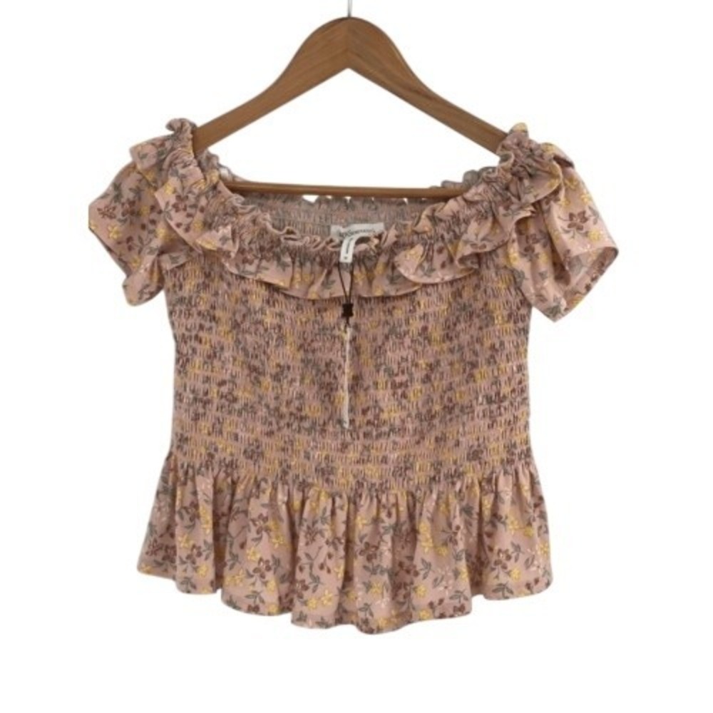 BCB Generation Top Women Medium Pink Ruffle Cap‎ Sleeve Off Shoulder Floral New